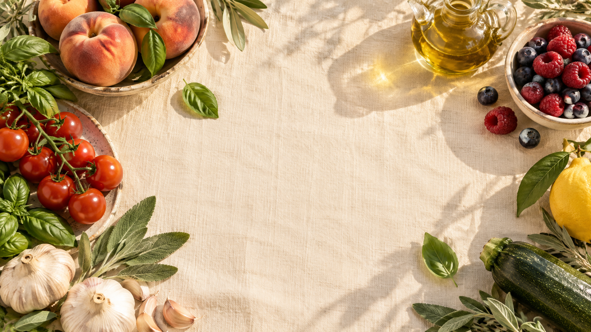Tavola imbandita con alimenti freschi e colorati